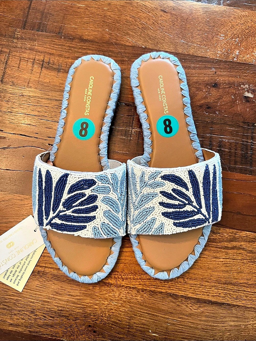 Caroline Constas Beaded Slide Sandals in Blue & White US 8 NWT